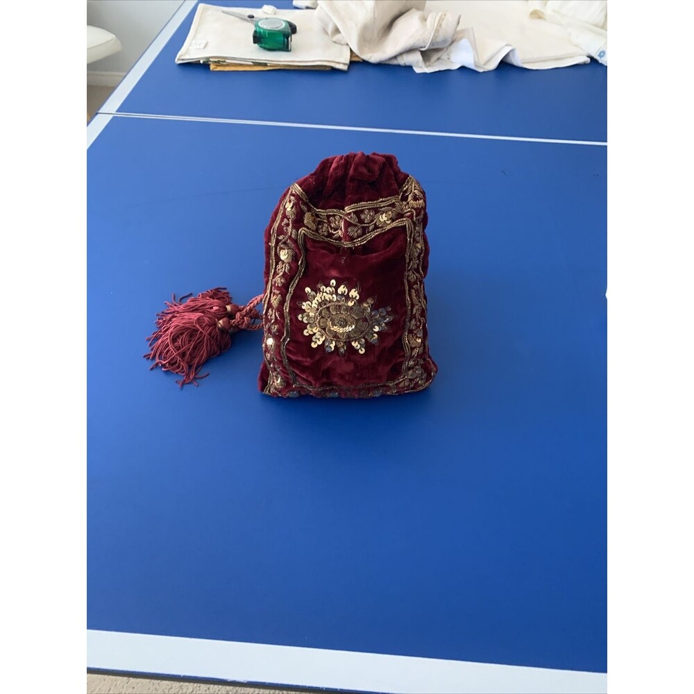 vintage hand embroidered On Velvet , Maroon Handbag, Party Or Wedding Purse